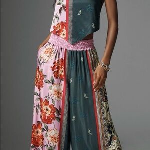 Anthropologie Floral Wide Leg pants set in Pink and Blue